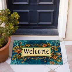 Welcome Floral Doormat Floor Mats Washable Rugs Kitchen Mat Non-Slip Oil Proof Rug Indoor Outdoor Mat Bedroom Decor Bathroom Mat Entrance Rug