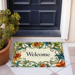 Welcome Floral Doormat Floor Mats Washable Rugs Kitchen Mat Non-Slip Oil Proof Rug Indoor Outdoor Mat Bedroom Decor Bathroom Mat Entrance Rug