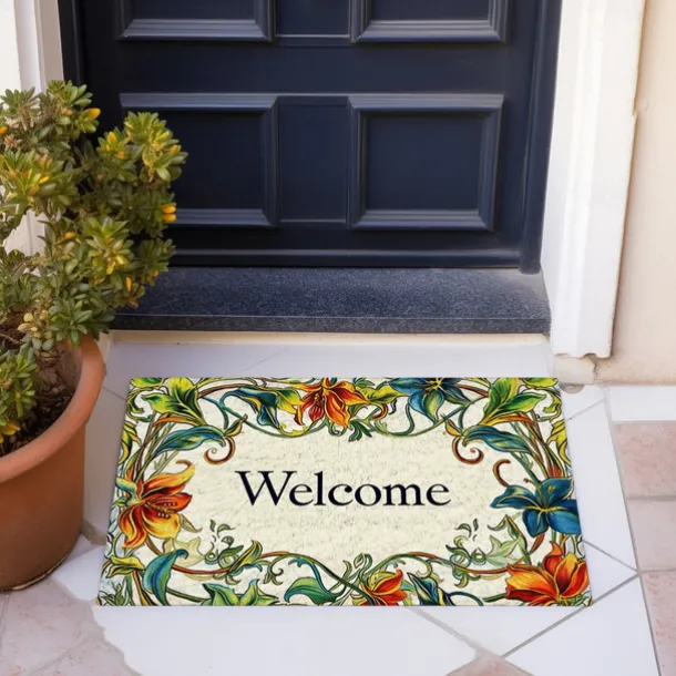 Welcome Floral Doormat Floor Mats Washable Rugs Kitchen Mat Non-Slip Oil Proof Rug Indoor Outdoor Mat Bedroom Decor Bathroom Mat Entrance Rug