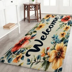 Welcome Flower Patterned Flannel Home Mats Can Be Used For Door Mats Sofa Mats Mattresses Bathroom Living Room Bedroom Mats Comfortable And Soft