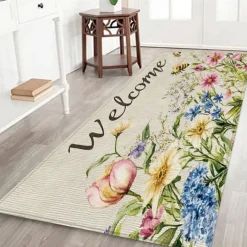 Welcome Flower Patterned Flannel Home Mats Can Be Used For Door Mats Sofa Mats Mattresses Bathroom Living Room Bedroom Mats Comfortable And Soft