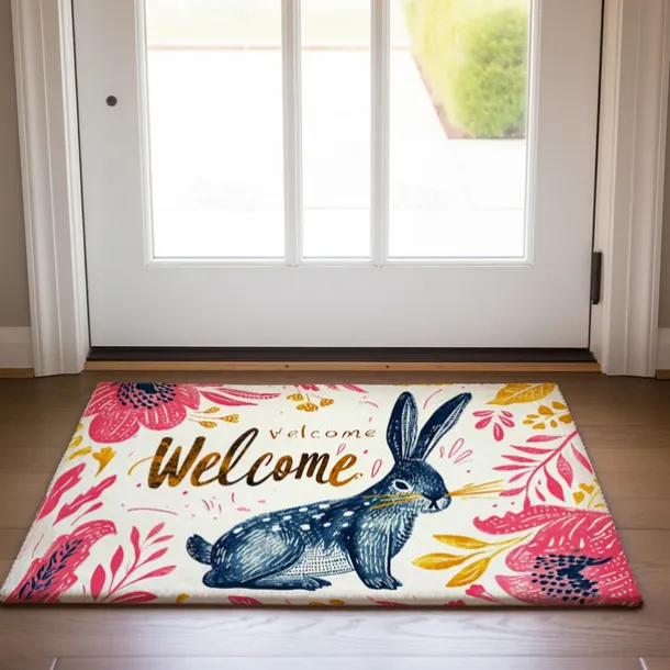 Welcome Rabbits Doormat Floor Mats Washable Rugs Kitchen Mat Non-Slip Oil Proof Rug Indoor Outdoor Mat Bedroom Decor Bathroom Mat Entrance Rug