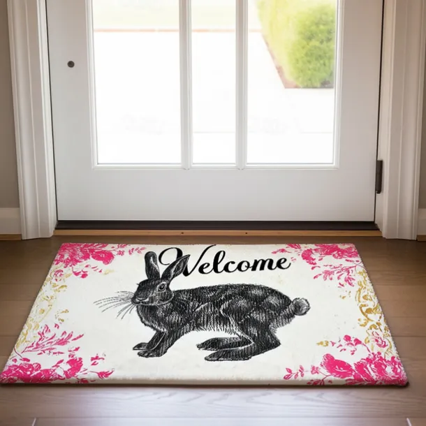Welcome Rabbits Doormat Floor Mats Washable Rugs Kitchen Mat Non-Slip Oil Proof Rug Indoor Outdoor Mat Bedroom Decor Bathroom Mat Entrance Rug