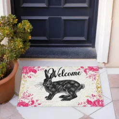 Welcome Rabbits Doormat Floor Mats Washable Rugs Kitchen Mat Non-Slip Oil Proof Rug Indoor Outdoor Mat Bedroom Decor Bathroom Mat Entrance Rug