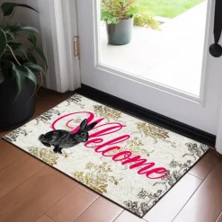 Welcome Rabbits Doormat Floor Mats Washable Rugs Kitchen Mat Non-Slip Oil Proof Rug Indoor Outdoor Mat Bedroom Decor Bathroom Mat Entrance Rug