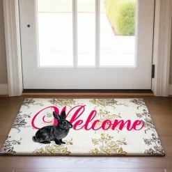 Welcome Rabbits Doormat Floor Mats Washable Rugs Kitchen Mat Non-Slip Oil Proof Rug Indoor Outdoor Mat Bedroom Decor Bathroom Mat Entrance Rug