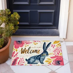 Welcome Rabbits Doormat Floor Mats Washable Rugs Kitchen Mat Non-Slip Oil Proof Rug Indoor Outdoor Mat Bedroom Decor Bathroom Mat Entrance Rug