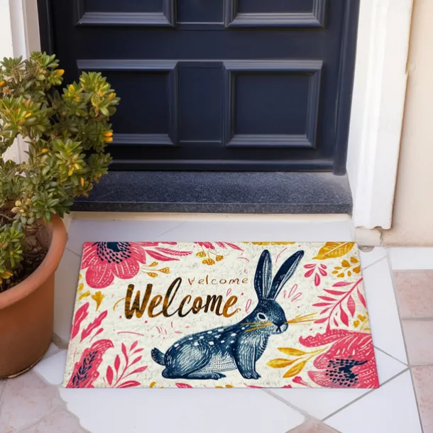 Welcome Rabbits Doormat Floor Mats Washable Rugs Kitchen Mat Non-Slip Oil Proof Rug Indoor Outdoor Mat Bedroom Decor Bathroom Mat Entrance Rug