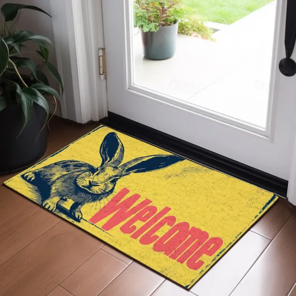 Welcome Rabbits Doormat Floor Mats Washable Rugs Kitchen Mat Non-Slip Oil Proof Rug Indoor Outdoor Mat Bedroom Decor Bathroom Mat Entrance Rug