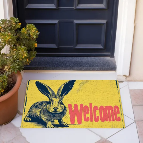Welcome Rabbits Doormat Floor Mats Washable Rugs Kitchen Mat Non-Slip Oil Proof Rug Indoor Outdoor Mat Bedroom Decor Bathroom Mat Entrance Rug