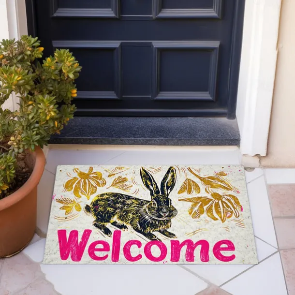 Welcome Rabbits Doormat Floor Mats Washable Rugs Kitchen Mat Non-Slip Oil Proof Rug Indoor Outdoor Mat Bedroom Decor Bathroom Mat Entrance Rug