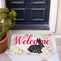 Welcome Rabbits Doormat Floor Mats Washable Rugs Kitchen Mat Non-Slip Oil Proof Rug Indoor Outdoor Mat Bedroom Decor Bathroom Mat Entrance Rug