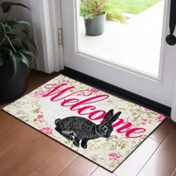 Welcome Rabbits Doormat Floor Mats Washable Rugs Kitchen Mat Non-Slip Oil Proof Rug Indoor Outdoor Mat Bedroom Decor Bathroom Mat Entrance Rug
