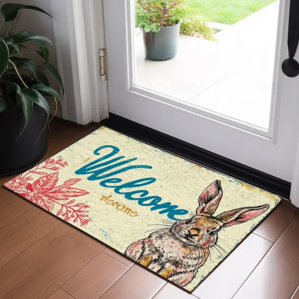 Welcome Rabbits Doormat Floor Mats Washable Rugs Kitchen Mat Non-Slip Oil Proof Rug Indoor Outdoor Mat Bedroom Decor Bathroom Mat Entrance Rug