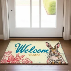 Welcome Rabbits Doormat Floor Mats Washable Rugs Kitchen Mat Non-Slip Oil Proof Rug Indoor Outdoor Mat Bedroom Decor Bathroom Mat Entrance Rug
