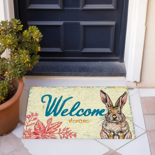 Welcome Rabbits Doormat Floor Mats Washable Rugs Kitchen Mat Non-Slip Oil Proof Rug Indoor Outdoor Mat Bedroom Decor Bathroom Mat Entrance Rug