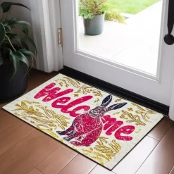 Welcome Rabbits Doormat Floor Mats Washable Rugs Kitchen Mat Non-Slip Oil Proof Rug Indoor Outdoor Mat Bedroom Decor Bathroom Mat Entrance Rug