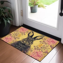 Welcome Rabbits Doormat Floor Mats Washable Rugs Kitchen Mat Non-Slip Oil Proof Rug Indoor Outdoor Mat Bedroom Decor Bathroom Mat Entrance Rug