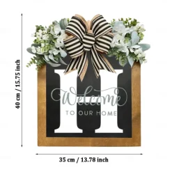 Welcome Signs with Surname for Front Door, Spring Door Wreath with bow, Creative Signs with 26 Letters for Spring Door Decoration