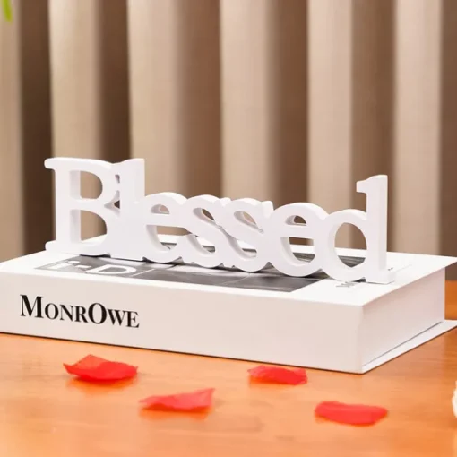 White "Blessed" Letter Tabletop Decor, PVC Freestanding Letter Sign, Warm Indoor Decoration for Wedding, Valentine's Day, Anniversary, Party, and Home Table Display