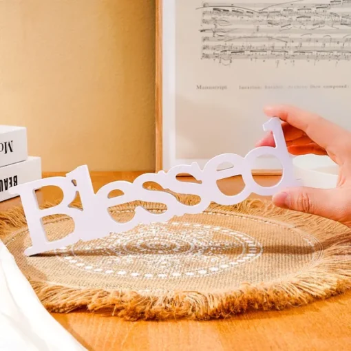 White "Blessed" Letter Tabletop Decor, PVC Freestanding Letter Sign, Warm Indoor Decoration for Wedding, Valentine's Day, Anniversary, Party, and Home Table Display