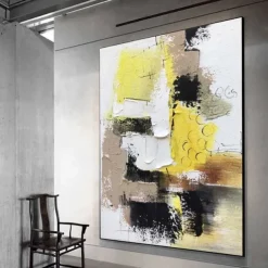 White Gray Yellow Textured Painting Large Colorful Abstract Painting Texture Abstract Painting Colorful Knife Painting Hand-painted Abstract Art Large Canvas Art Boho Decor