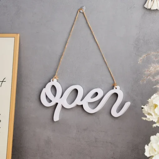 White "OPEN" Letter Hanging Sign, Lightweight PVC Wall Decor, Warm and Inviting Entryway Decoration, Freestanding or Wall-Mounted Plaque for Home, Shop, Café, and Business Display