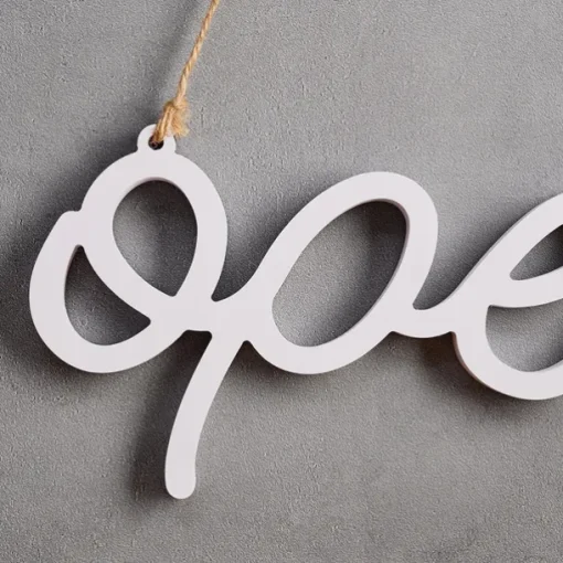 White "OPEN" Letter Hanging Sign, Lightweight PVC Wall Decor, Warm and Inviting Entryway Decoration, Freestanding or Wall-Mounted Plaque for Home, Shop, Café, and Business Display