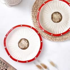 White Polka Dot Red Mushroom-Shaped Tray, Hand-Painted Resin Home Decor, Cute Desktop Organizer Tray for Coffee Mugs, Teacups, and Small Items Storage