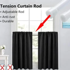 White Tension Curtain Rod Spring Rods Expandable Curtain Rod Adjustable, for Bathroom, Kitchen, Window, Cupboard, Wardrobe, Bookshelf DIY Projects