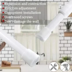 White Tension Curtain Rod Spring Rods Expandable Curtain Rod Adjustable, for Bathroom, Kitchen, Window, Cupboard, Wardrobe, Bookshelf DIY Projects