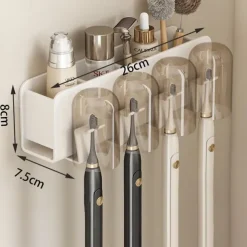 White Toothbrush Rack Bathroom Toilet Non Perforated Wall Mounted Electric Mouthwash Cup Brush Cup Wall Mounted Space Aluminum Storage Rack