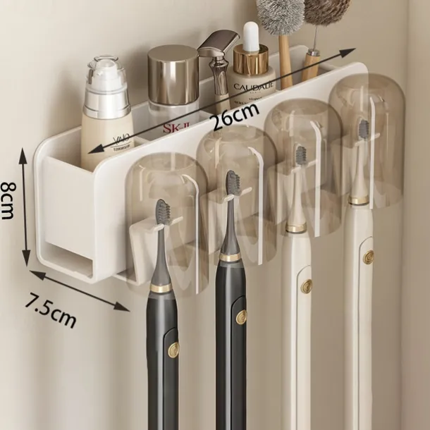 White Toothbrush Rack Bathroom Toilet Non Perforated Wall Mounted Electric Mouthwash Cup Brush Cup Wall Mounted Space Aluminum Storage Rack