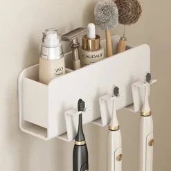 White Toothbrush Rack Bathroom Toilet Non Perforated Wall Mounted Electric Mouthwash Cup Brush Cup Wall Mounted Space Aluminum Storage Rack
