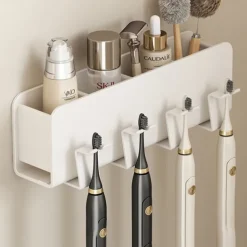 White Toothbrush Rack Bathroom Toilet Non Perforated Wall Mounted Electric Mouthwash Cup Brush Cup Wall Mounted Space Aluminum Storage Rack