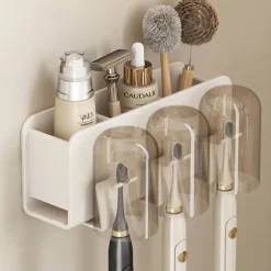 White Toothbrush Rack Bathroom Toilet Non Perforated Wall Mounted Electric Mouthwash Cup Brush Cup Wall Mounted Space Aluminum Storage Rack
