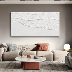 white waves Abstract painting handmade white wall art Horizontal painting art white textured wave painting wall art white Canvas oil painting wall art white abstract ocean wall art painting