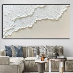 white waves Abstract painting handmade white wall art Horizontal painting art white textured wave painting wall art white Canvas oil painting wall art white abstract ocean wall art painting
