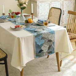 Wide Border Jacquard Table Runner with Messy Colorful Leaves 71/79/87inch Long