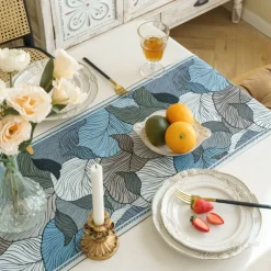 Wide Border Jacquard Table Runner with Messy Colorful Leaves 71/79/87inch Long