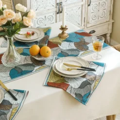 Wide Border Jacquard Table Runner with Messy Colorful Leaves 71/79/87inch Long