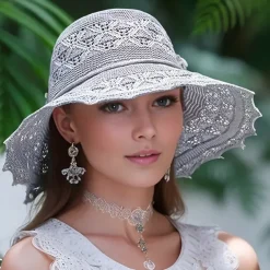 Wide Brim UPF Sun Hat, Elegant Women's Breathable Foldable Beach Hat, Hand Washable, Summer Large Travel Sunshade Hat