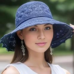 Wide Brim UPF Sun Hat, Elegant Women's Breathable Foldable Beach Hat, Hand Washable, Summer Large Travel Sunshade Hat