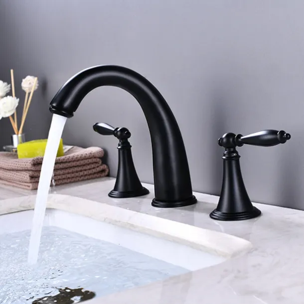 Widespread Bathroom Faucet Sink Mixer Basin Taps, Twin Handle Vessel Tap with Cold and Hot Hose