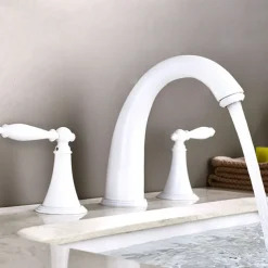 Widespread Bathroom Faucet Sink Mixer Basin Taps, Twin Handle Vessel Tap with Cold and Hot Hose