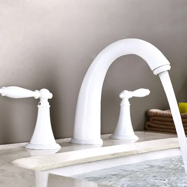 Widespread Bathroom Faucet Sink Mixer Basin Taps, Twin Handle Vessel Tap with Cold and Hot Hose