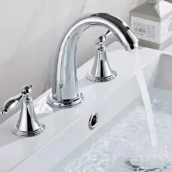 Widespread Bathroom Faucet Sink Mixer Basin Taps, Twin Handle Vessel Tap with Cold and Hot Hose