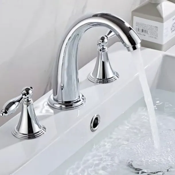 Widespread Bathroom Faucet Sink Mixer Basin Taps, Twin Handle Vessel Tap with Cold and Hot Hose