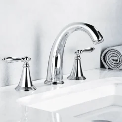 Widespread Bathroom Faucet Sink Mixer Basin Taps, Twin Handle Vessel Tap with Cold and Hot Hose
