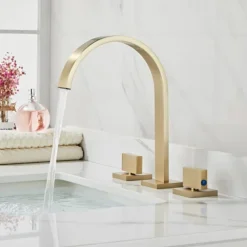 Widespread Bathroom Sink Mixer Faucet, High Arc Basin Taps 3 Hole 2 Handle Basin Tap Deck Mounted, Y-shape Quick Connect ashroom Vessel Water Tap with Cold Hot Hose